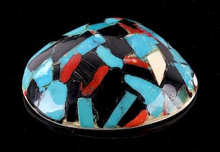 1950s Zuni Inlaid Mosaic Shell Necklace Pendant