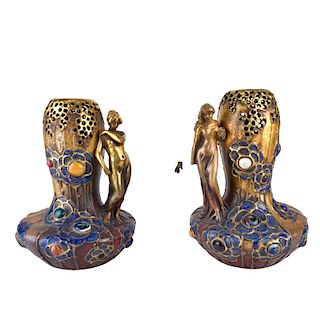 Pair of Art Nouveau Amphora Figural Vases