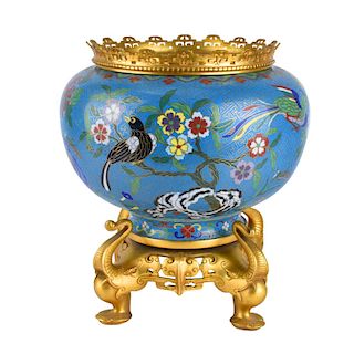 Chinese Cloisonne Bowl With Gilt Brass Mounts