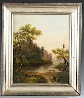 New England landscape, O/c, 19th c.