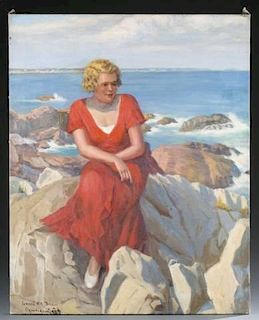 Woman seated on rocks, Ernest de Nagy, O/c.