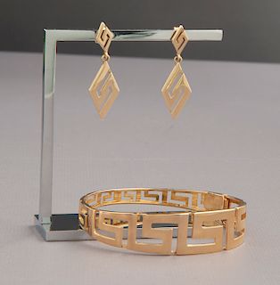 14K Greek Key Bracelet & Earrings