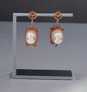 18K Victorian Hardstone Cameo Earrings
