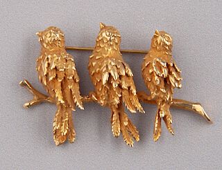 Gold Three Birds Brooch