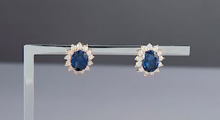 14K .84 CTW Diamond & Sapphire Earrrings
