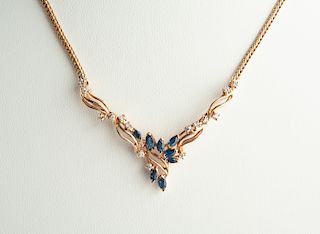 14K Sapphire & .64 CTW Diamond Necklace