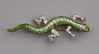 Antique Gemstone Lizard Brooch