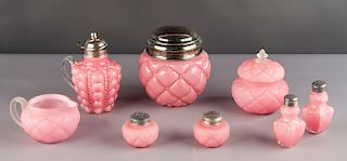 8 Pcs Victorian Puffed Pink Art Glass