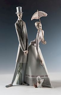 Lladro "Couple with Parasol" #4563 Porcelain Group