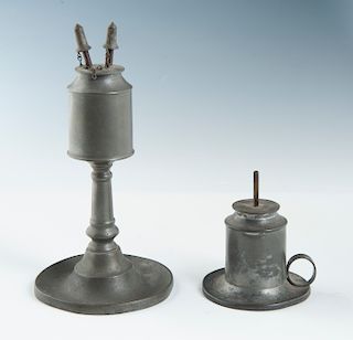 2 19th C. Pewter Whale Oil Lamps