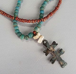 Trade Silver Cross Pendant on Beads