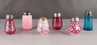 6 Victorian Art Glass Sugar Shakers
