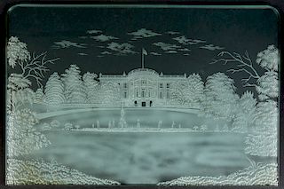 Glass Etching of White House with Easel