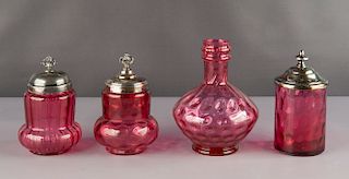 4 Pcs Victorian Cranberry Art Glass