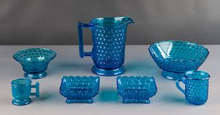 7 Pcs Victorian Blue Art Glass