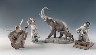 4 Lladro Porcelain Figurines Incl "Two Elephants"