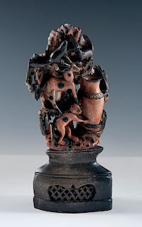 Carved Soapstone Vase with Monkey & Deer