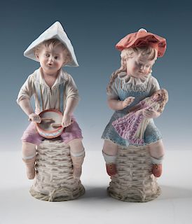 Pair of Heubach Bisque Figures Boy and Girl