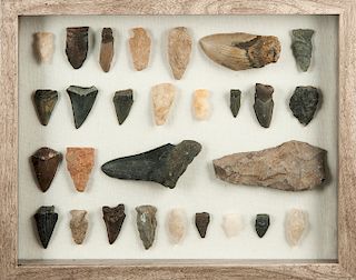Group of 28 Projectile Points incl Shark Teeth
