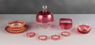 9 Pcs Victorian Cranberry Art Glass