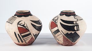 Pair Acoma Pueblo Polychrome Storage Pots