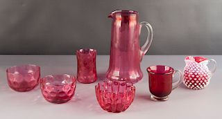 7 Pcs Victorian Cranberry Glass