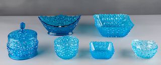 6 Pcs Victorian Blue Daisy & Button Art Glass