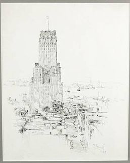 Pair of pen & ink Joseph Pennell New York drawings