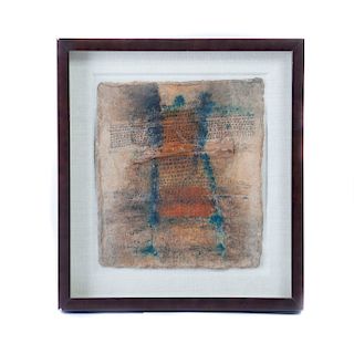 Sergio López Orozco (México, siglo XX) Código de comercio Huun. Técnica mixta sobre papiro. Firmado. Enmarcado.