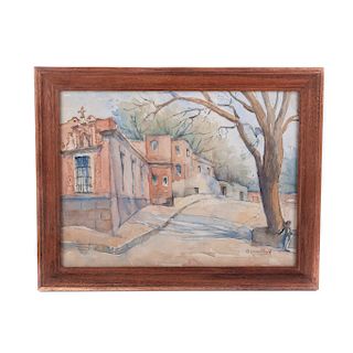 Casas y camino. Acuarela sobre papel algodón. Firmado "B. Maillard" Enmarcado. 29.5 x 39.5 cm.