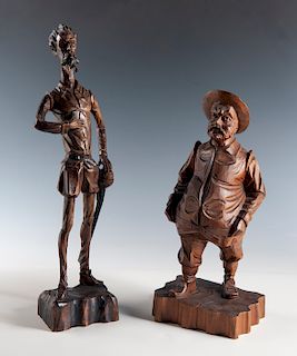 Carved Wood Figures Of Don Quixote & Sancho Panza