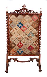 19th Century Embroidered Fire Screen