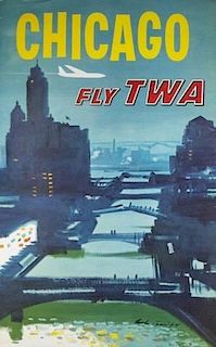 4 Travel posters incl 2 TWA posters, Austin Briggs