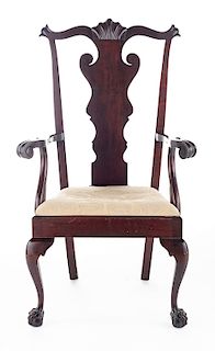Colonial Revival Chippendale Style Arm Chair