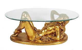 Wood & Glass Figural Low Table
