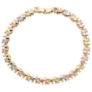 A 14K yellow, white and rose gold necklace.