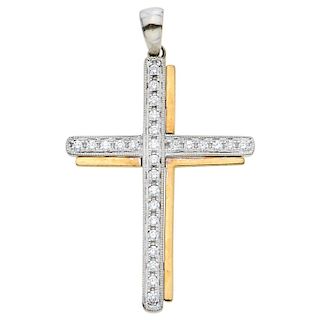 JLJ diamond 14K white and yellow gold cross pendant.