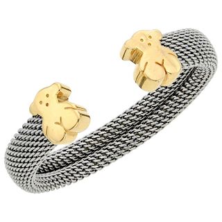 TOUS, ICON MESH steel and 18K yellow gold cuff bracelet.