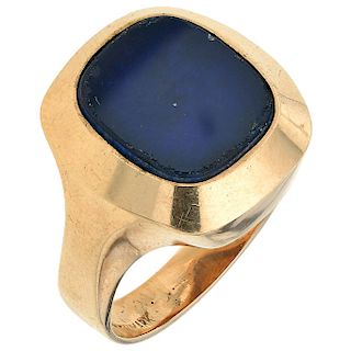 A lapis lazuli and resin 14K yellow gold ring.