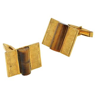 A pair of simulant 14K yellow gold cufflinks.