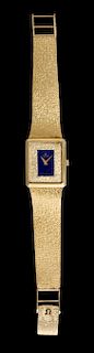 A 14 Karat Yellow Gold and Lapis Lazuli Wristwatch, Omega,