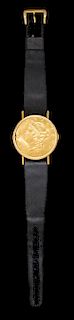 An 18 Karat Yellow Gold and US $20 Coin Concealed Wristwatch, Eska,