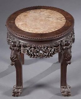 A Chinese rosewood and marble taboret.