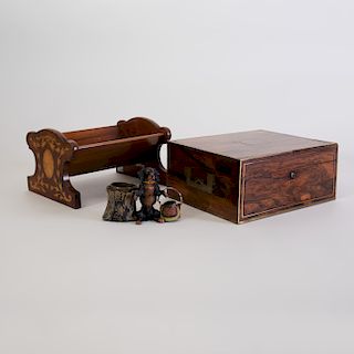 Asprey Inlaid Mahogany Book Cradle and a Brass Inlaid Rosewood Table Box