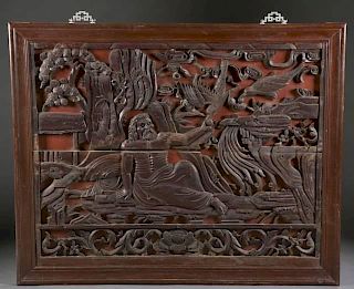 Chinese carved wood panel.