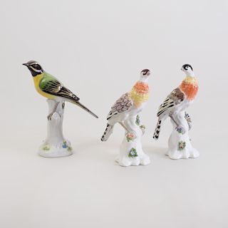 Pair of Meissen Porcelain Models of Fowl and Another Model of a Bird  