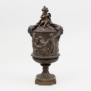 Continental Bronze Cup and Cover Decorated with Putti