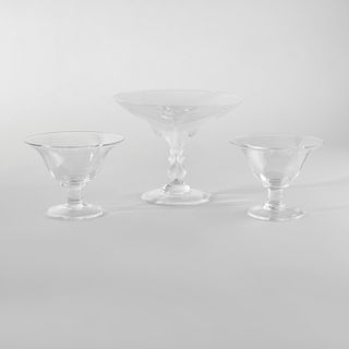 Lalique 'Virginia Peacock' Glass Tazza and a Pair of Simon Pearce Glass Tazzas