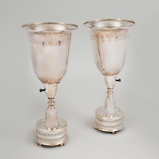 Pair of Silver Plate Urn Form Lamps