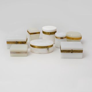 Group of Five Gilt-Metal Mounted Opaline Boxes and Three Gilt-Metal Mounted Hardstone Boxes
